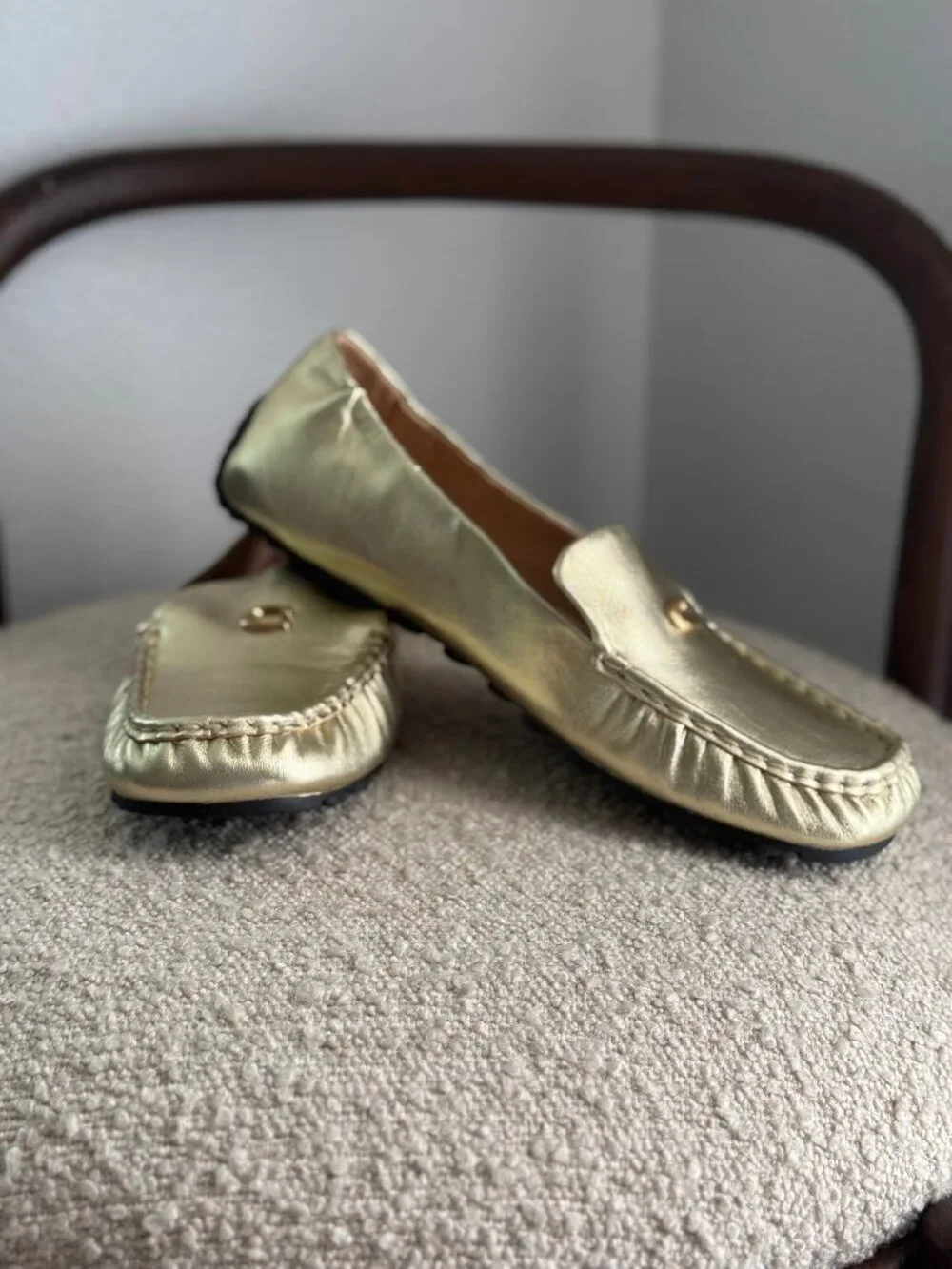 Coach Haley Metallic Gold Leather Driving Loafers - Picture 4 of 4